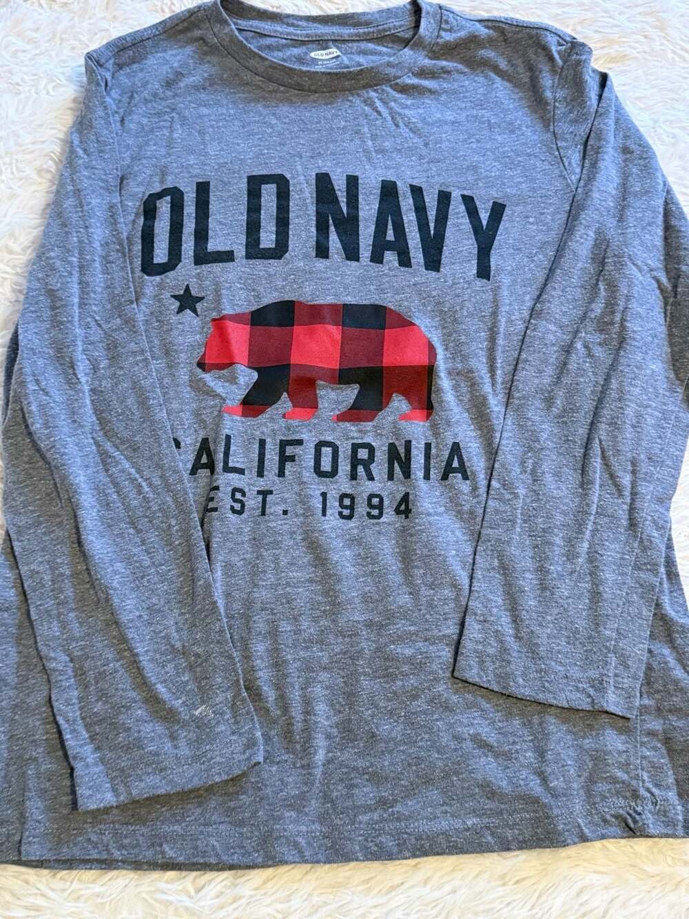 Old Navy California Bear Long Sleeve T-Shirt Size XL 14-16 Gray Plaid